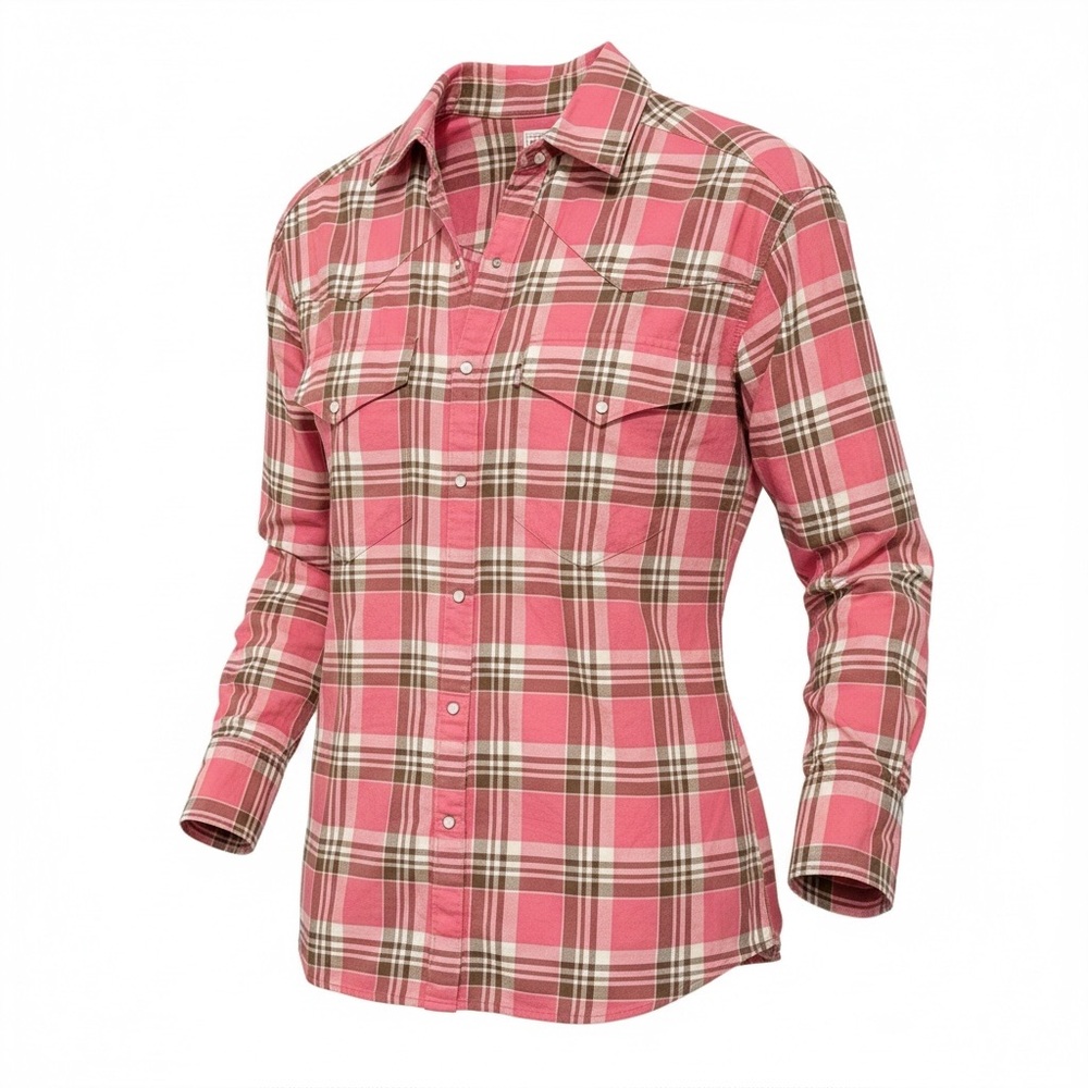 Levi's Women’s Coral Plaid Button-Down Snap Long Sleeve Shirt Size Medium US